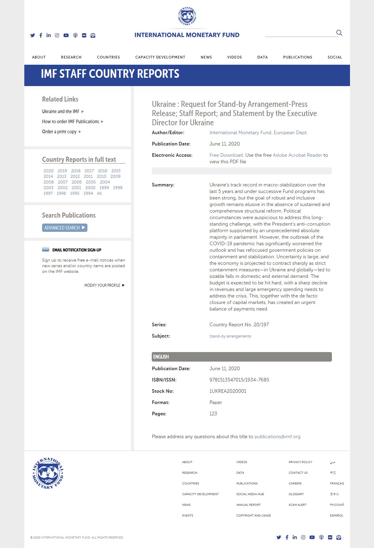https://www.imf.org/en/Publications/CR/Issues/2020/06/10/Ukraine-Request-for-Stand-by-Arrangement-Press-Release-Staff-Report-and-Statement-by-the-49501